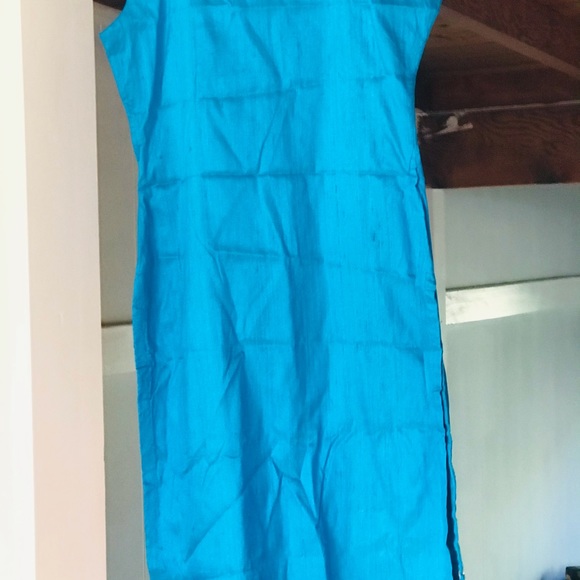 Vintage Heavily Beaded Aqua Turquoise Iridescent Indian Kurta Tunic Gems Dress. - Picture 6 of 13